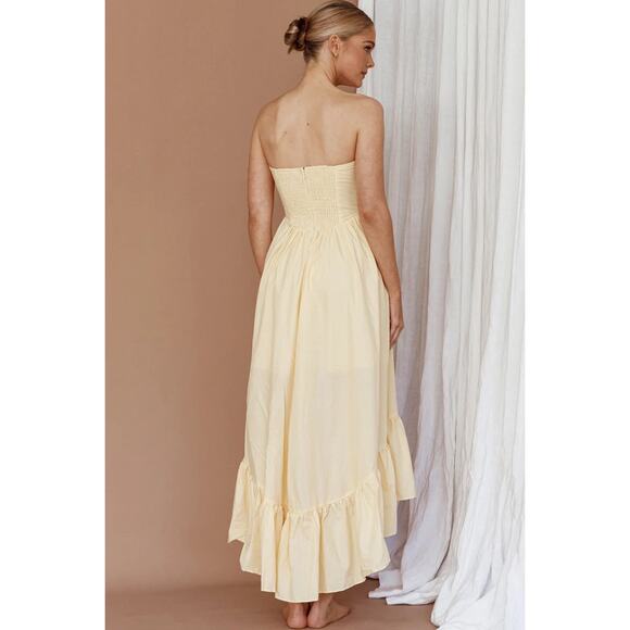 MIKA & GALA Sunday Mornings Ruched Bust Midi Dress Lemon Size Small - Picture 2 of 8